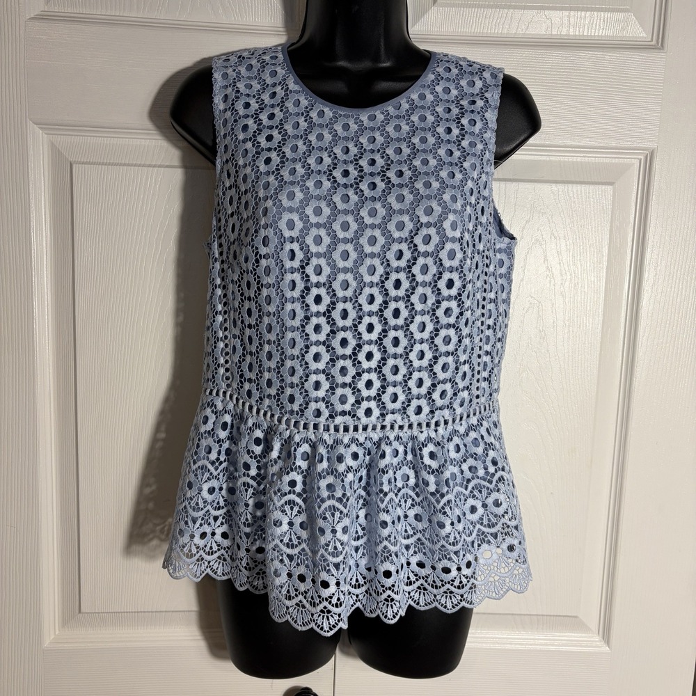 J Crew Eyelet Lace Peplum Sleeveless Shirt Women 4 Light Blue Cottagecore Lined